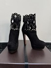 ALAIA CHAMOIS GLAMOUR BLACK SUEDE STUDDED CUTOUT HIGH HEEL BOOTS SZ 38.5 — photo 4