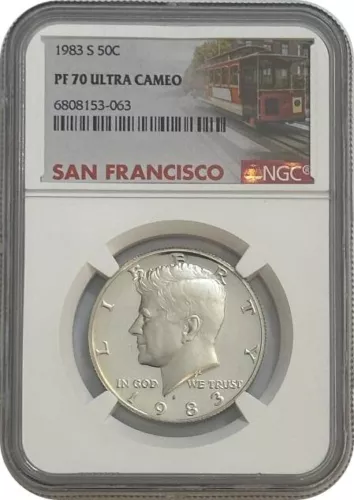 1983 S NGC PF70 Ultra Cameo Clad Proof Kennedy Half Dollar 50C Trolley Label