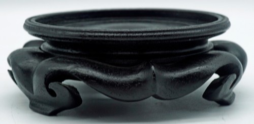 Vintage Chinese Carved Wood Vase / Bowl Wooden Display Stand 3 3/8”. Nice Design - Picture 4 of 8