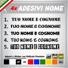 Adesivo Nome Personalizzato - Vinile Prespaziato Per Auto,Moto,Casco - 4 Pezzi