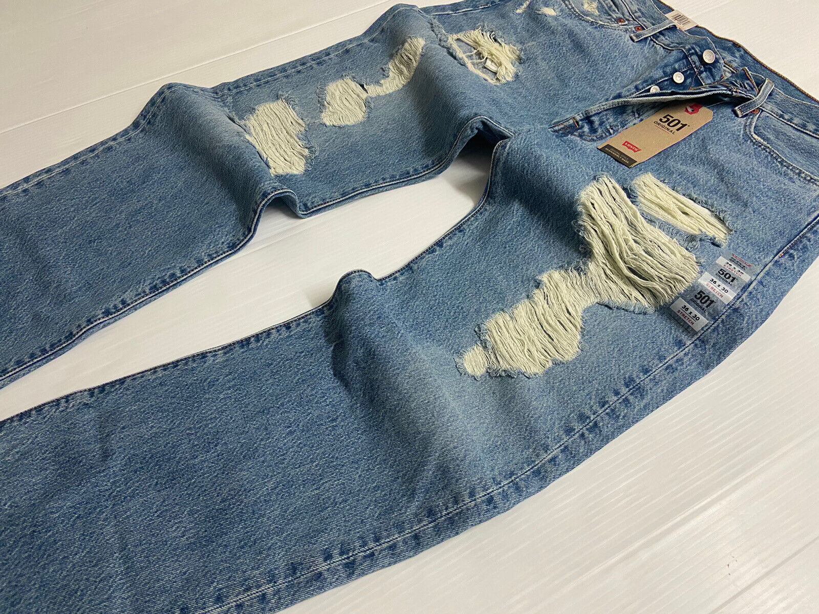 Levi's Levis 501 Original Fit Ripped Shredded Distressed Vintage Jeans  Pants | eBay