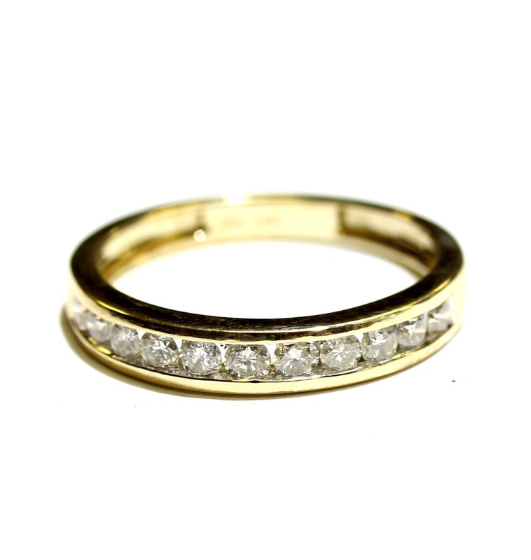 14k yellow gold .44ct SI1 G round diamond wedding band ring 2.2g ladies 6.5