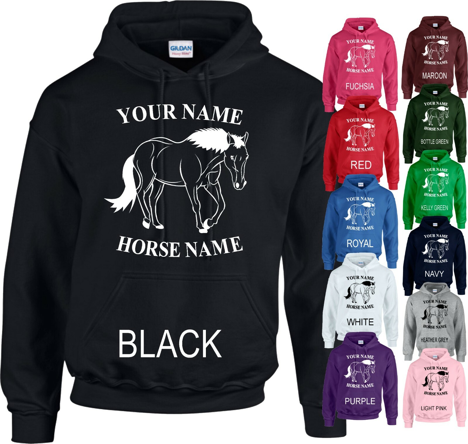 Felpa con Cappuccio Equitazione Personalizzata Ragazze Equestri Ragazzi Pannocchia Pony Regalo Unisex CAPPUCCIO