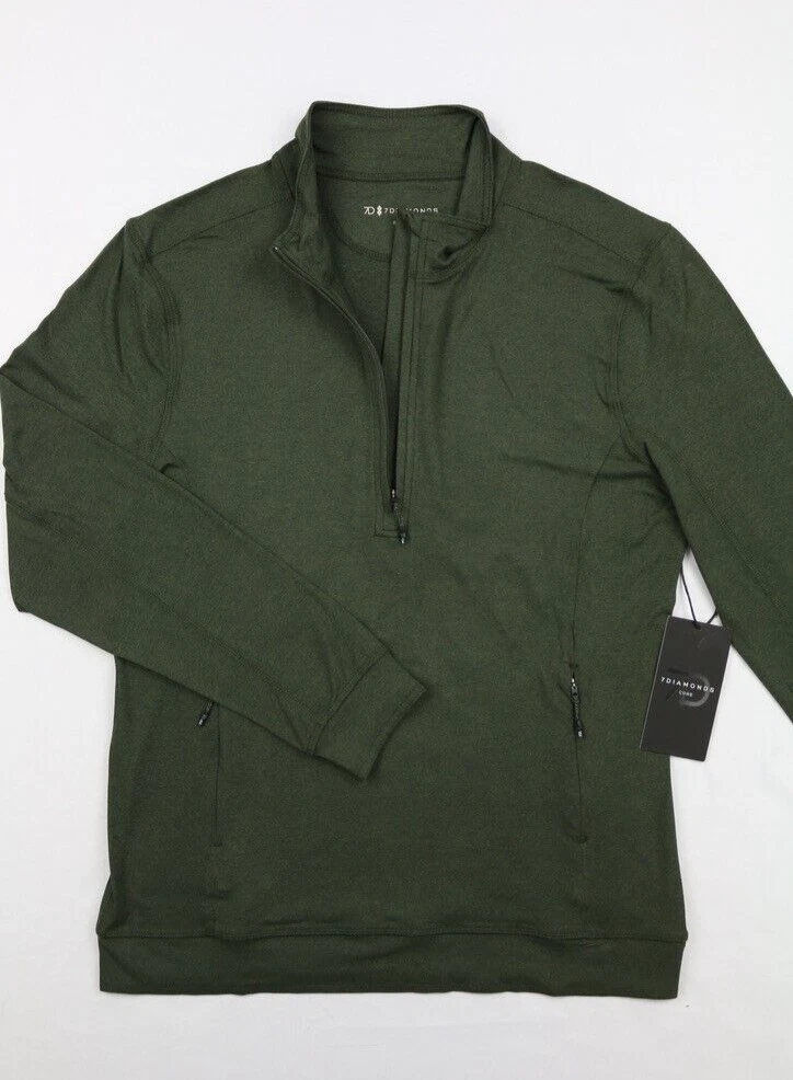 7Diamonds 1/4 Zip LS Shirt Mens Green Small Core Performance Stretch Wicking