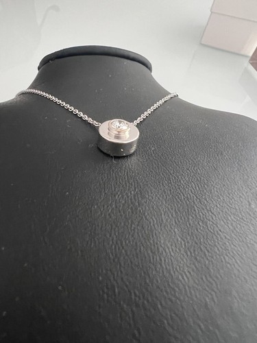 Catena Ciondolo Diamante Rotondo Oro Bianco 14K G/VS.21Ct 16"NUOVO - Foto 5 di 12