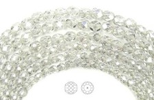 Czech Glass Fire Polished Round Faceted Beads Crystal Hematite White Luster, 16"