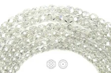 Czech Glass Fire Polished Round Faceted Beads Crystal Hematite White Luster, 16"
