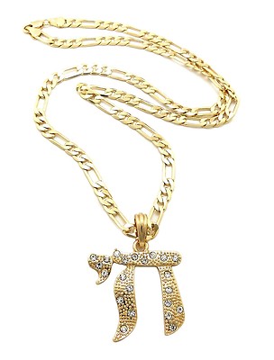 NEW ''CHAI'' SYMBOL PENDANT 5mm/24'' FIGARO CHAIN HIP HOP NECKLACE MSP388