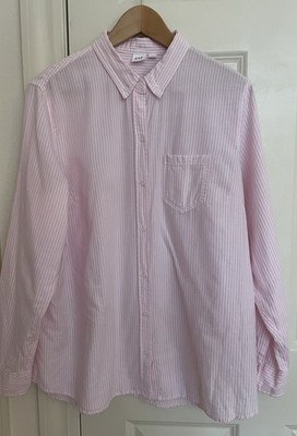 Gap Women s Pink Button Up Shirt Sz XL Striped Preppy Classic Coastal Summer