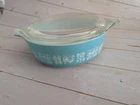 Vintage Pyrex Amish Turquoise Butter print Casserole Dish 1 Pint With Lid 471