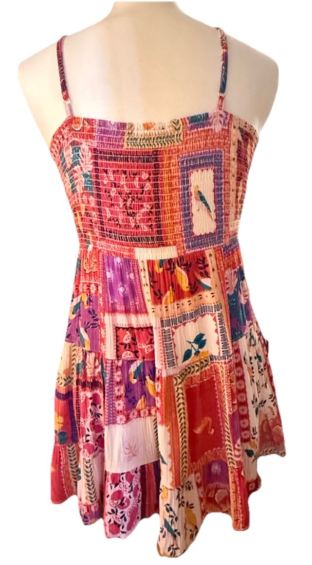 Vintage Patchwork Multi Bird Floral Mini Dress Pi… - image 10