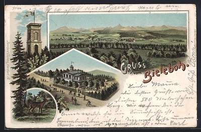 AK Beiersdorf / Oberlausitz, Ortsansicht, Gasthaus Bieleboh, Aussichtsturm 1898 