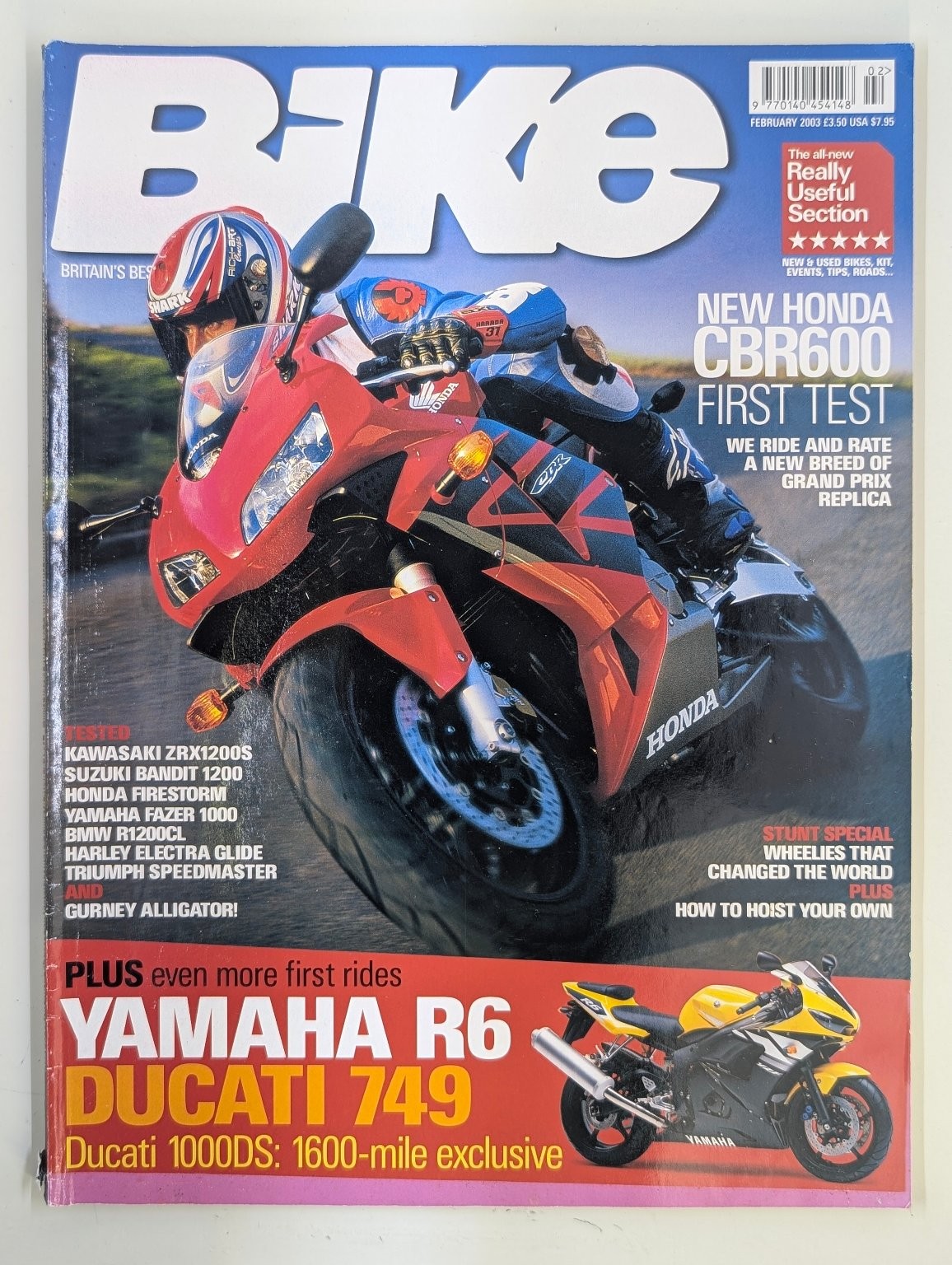 Bike UK Magazine February 2003 Honda CBR600 Yamaha R6 Ducati 749 1000DS BMW R12