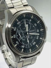SEIKO Chronograph Men's Watch Silver Black Dial