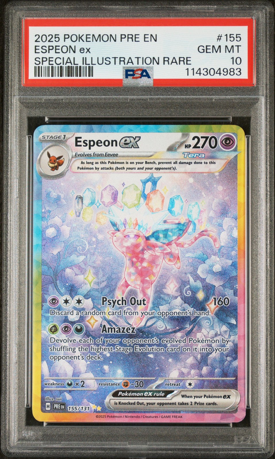 2025 POKEMON PRE EN-PRISMATIC EVOLUTIONS #155 ESPEON EX PSA 10