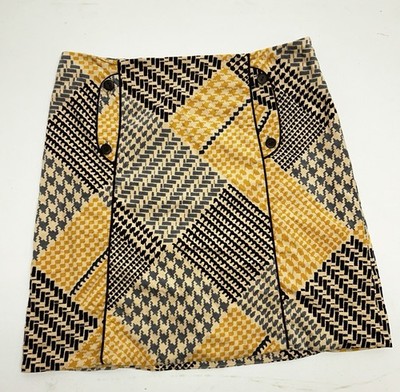 Maeve Skirt Womens 12 Yellow Houndstooth Pencil Anthropologie Velvet Retro E1