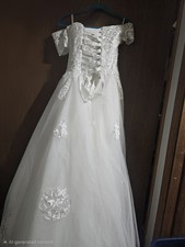 White Lace & Embroidery Ball Gown Wedding Dress V-Neck Short Sleeve Corset