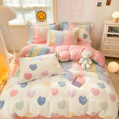 Girls Teen Rainbow Duvet Cover Queen - Soft Kawaii Bedding Set Full