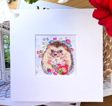 Art Print Matted: Hedgehog Watercolor Nursery Woodland