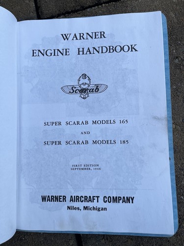 Warner Super Scarab 165 & Super Scarab 185 Engine Handbook Manual   Older Copy.