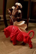 Vintage Bull Fighter & Red Bull Ceramic Figurine Spanish Matador 60s MCM