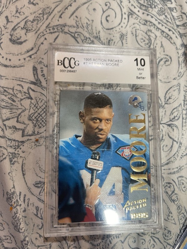 Action Packed 1995 Herman Moore #7 Detroit Lions Football Card Rookie BCCG 10
