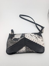 Steve Madden Clutch Shoulder Bag Snakeskin Pattern Faux Leather Black White...