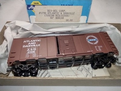 Athearn Bev Bel Atlantic & Danville 40 ft boxcar built used kadees