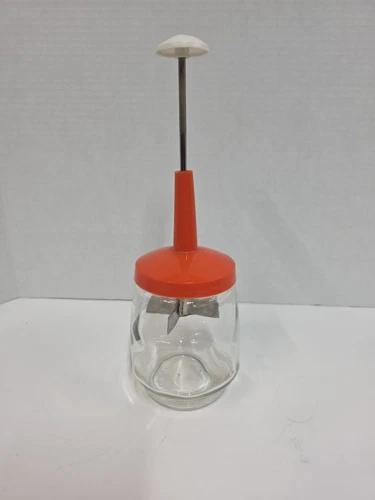 Vintage Federal Housewares Food/Nut Chopper Orange/White Top Clear Glass 1.5 Cup