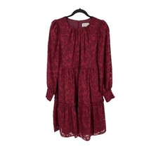Eliza J Dress floral long sleeve tiered dark red size 6
