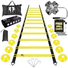 LYKAN FIT 20ft Sports Agility Ladder for Men Women and Yellow - 12 Cones 