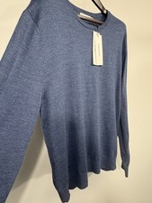 Calvin Klein Mens Fine Merino Wool Blend Crewneck Sweater Logo XL Blue Preppy