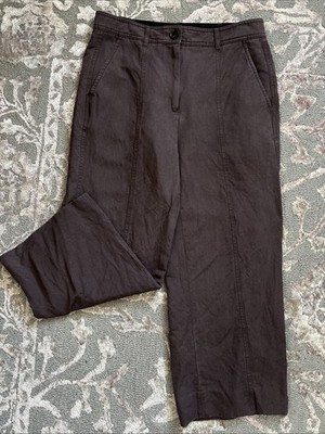 ME + EM US US Size 6 Chocolate Brown Linen Blend Crop Pants Fits Small To Size