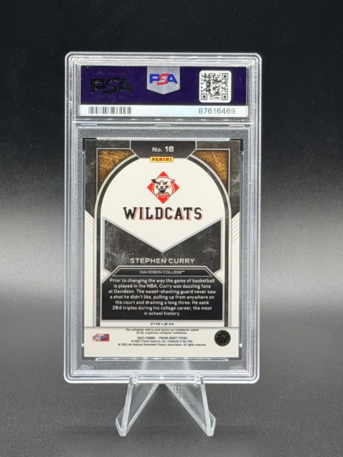 STEPHEN CURRY 2023 Panini Prizm Brilliance Blue Shimmer FOTL Prizms 10/19 PSA 9 view 2