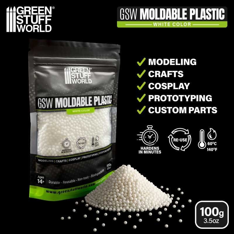 Green Stuff World Moldable Thermoplastic Beads 100g – White Reusable Plastic