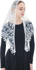 Wgior Triangle Catholic Church Veils Floral Lace Scarf Mass Mantilla White