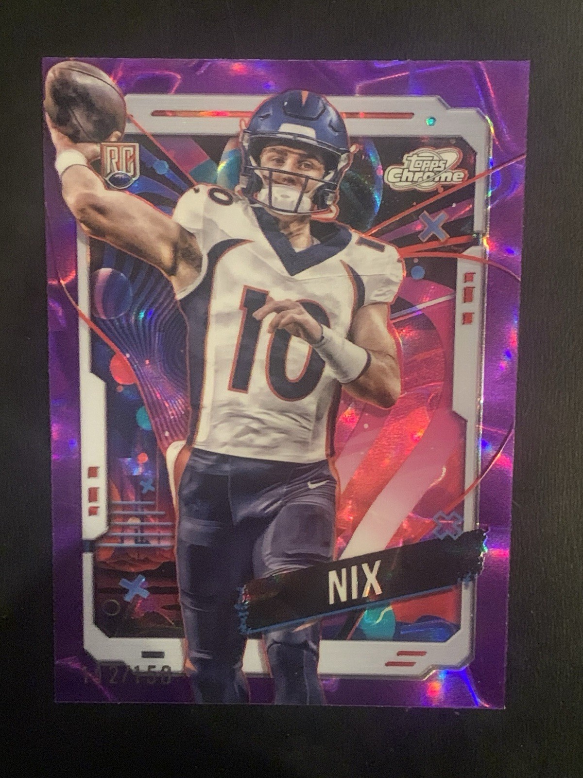2024 Topps Cosmic Chrome - Rookies Bo Nix #127 Purple Nebula Refractor /150 (RC)