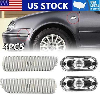 #ad #ad 4PCS Clear Front Bumper Side Marker Lights For VW MK4 Golf R32 GTI Jetta Cabrio $13.98