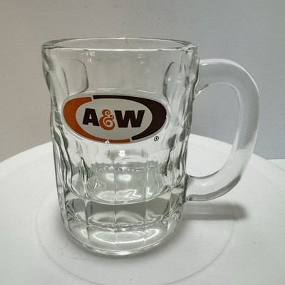 Vintage A&W Root Beer Mug 4'' Thick Heavy Glass Thumbprint Oval Logo Drink Wear