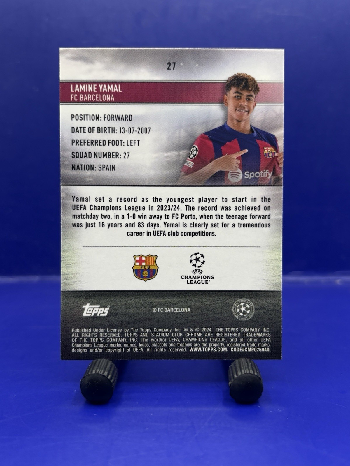 2024 Topps Stadium Club Chrome UCL Lamine Yamal RC #27 FC Barcelona view 2