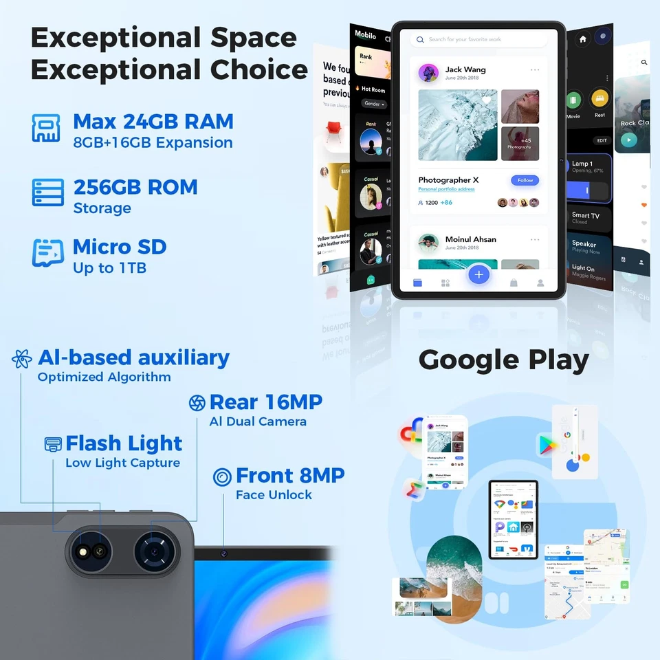 Android 15 Tablets 12 inch, 24GB(8+16)RAM+256 Storage (Expand to 1TB), Androi... - Image 4 of 4