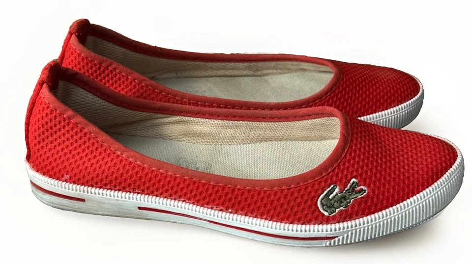Lacoste Marthe Womens Canvas Slip On Red 8 M Gator Sneakers Ballet Flats - Image 4 of 4