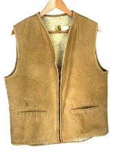 Vntg Carhartt mens vest size L tan thrashed sherpa lined full zip READ