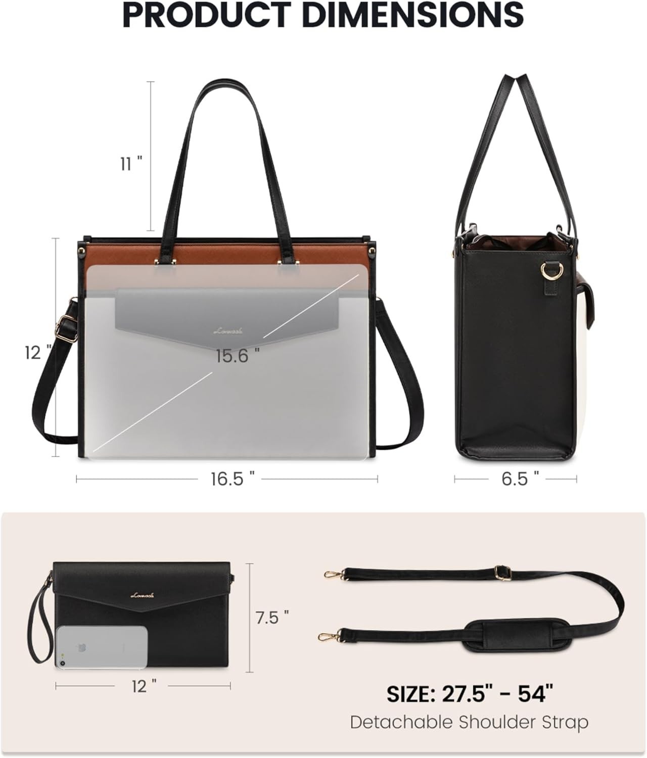 Versatile 2-in-1 Professional Laptop Bag for Women - 15.6'' Tote