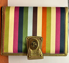 Vintage Coach Striped Leather Address Book Organizer Cover Turn-Lock Y2K