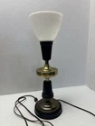 Vtg Black Gold Brass Toleware Table Lamp w/Milk Glass Torcheire Shade 19" Tall