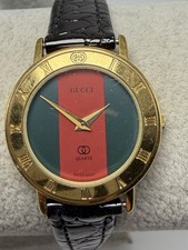 Gucci 3001L New Battery Ladies Watch Striped Dial 25MM 6.75" Swiss Gold Plated