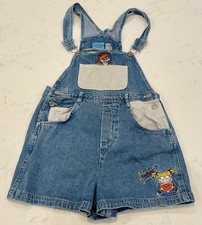 VTG 1996 Y2K Nickelodeon Rugrats Denim Overall Shorts Embroidered Cartoon , Sz L