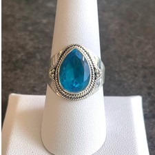 NEW Sterling Silver 925 Ring Blue Topaz Quartz 14.7mm Stone Size 8.25 Boho