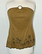 Y2K Wet Seal Womens Tube Top Brown Floral Strapless Summer Retro Boho Small